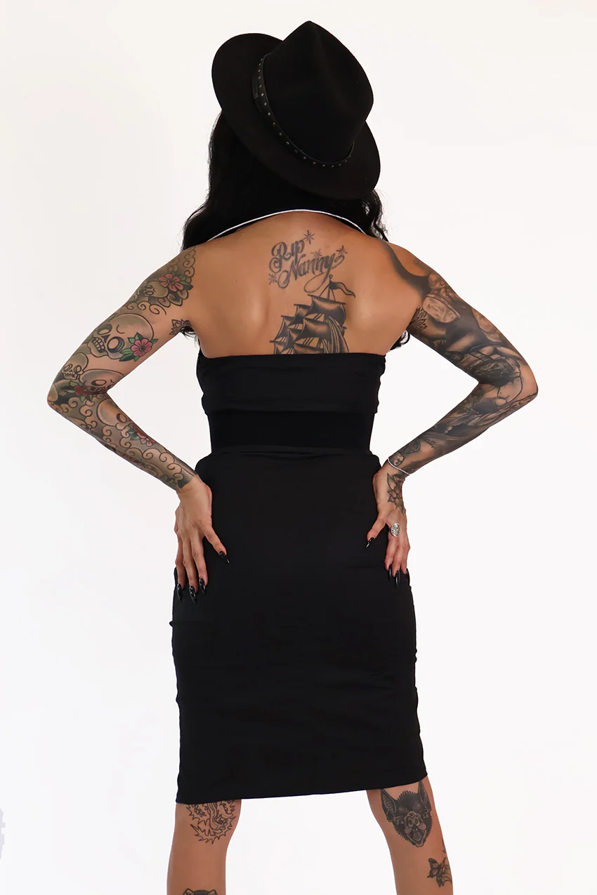 Black Bat Embroidery Wiggle Dress - Image 8