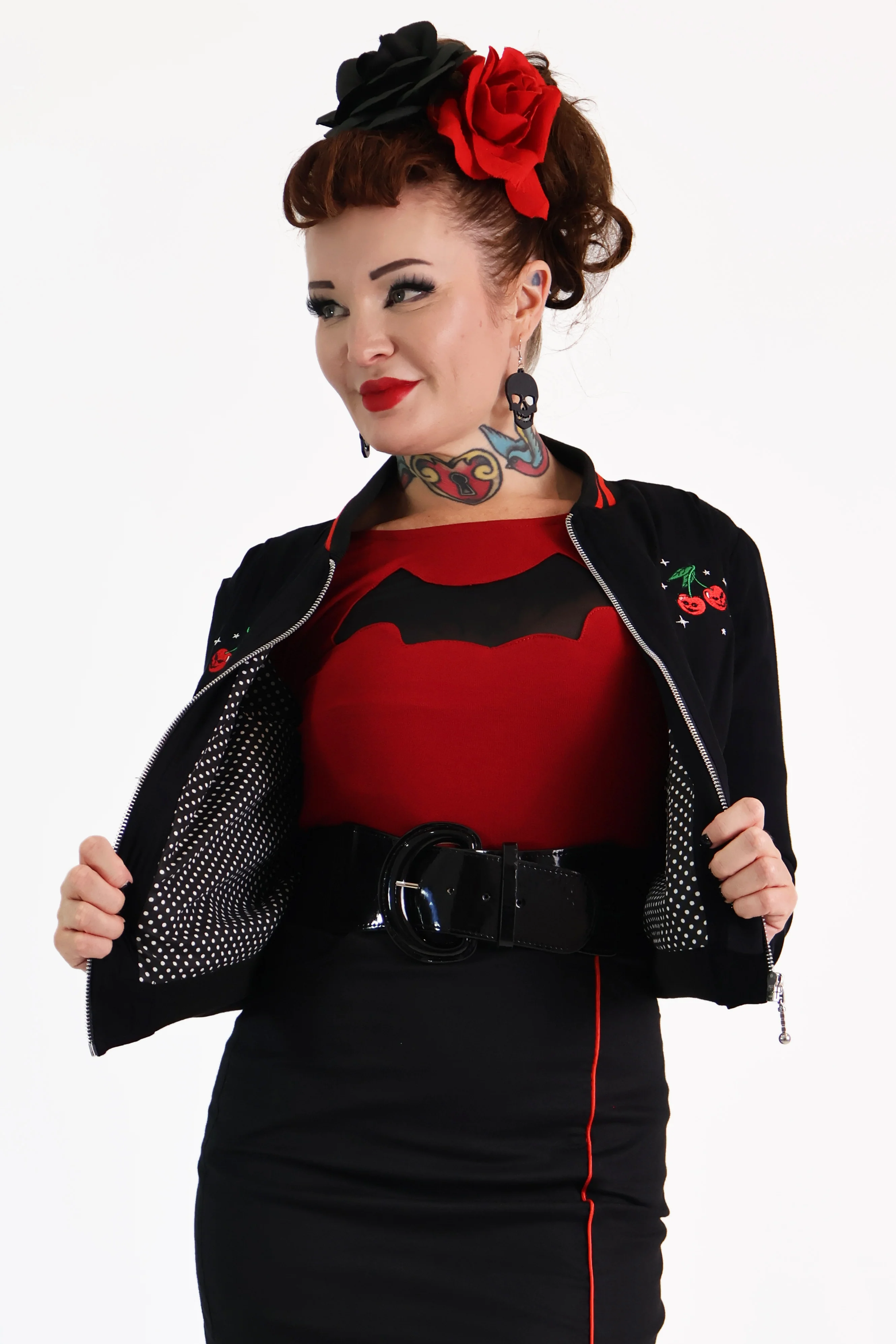 Black Monster Cherry Bomber Jacket - Image 3