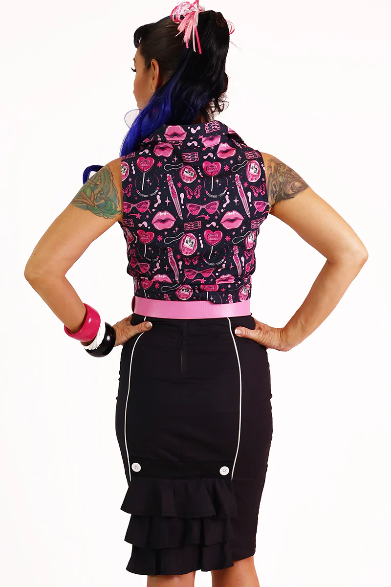 Doll Face Pink & Black Printed Retro Tie Shirt - Image 4