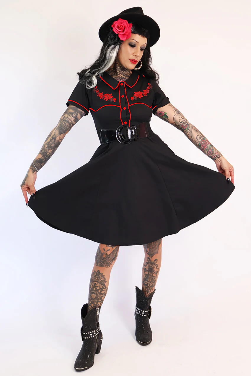 Gothic Western Swing Dress - Black & Red - Image 3