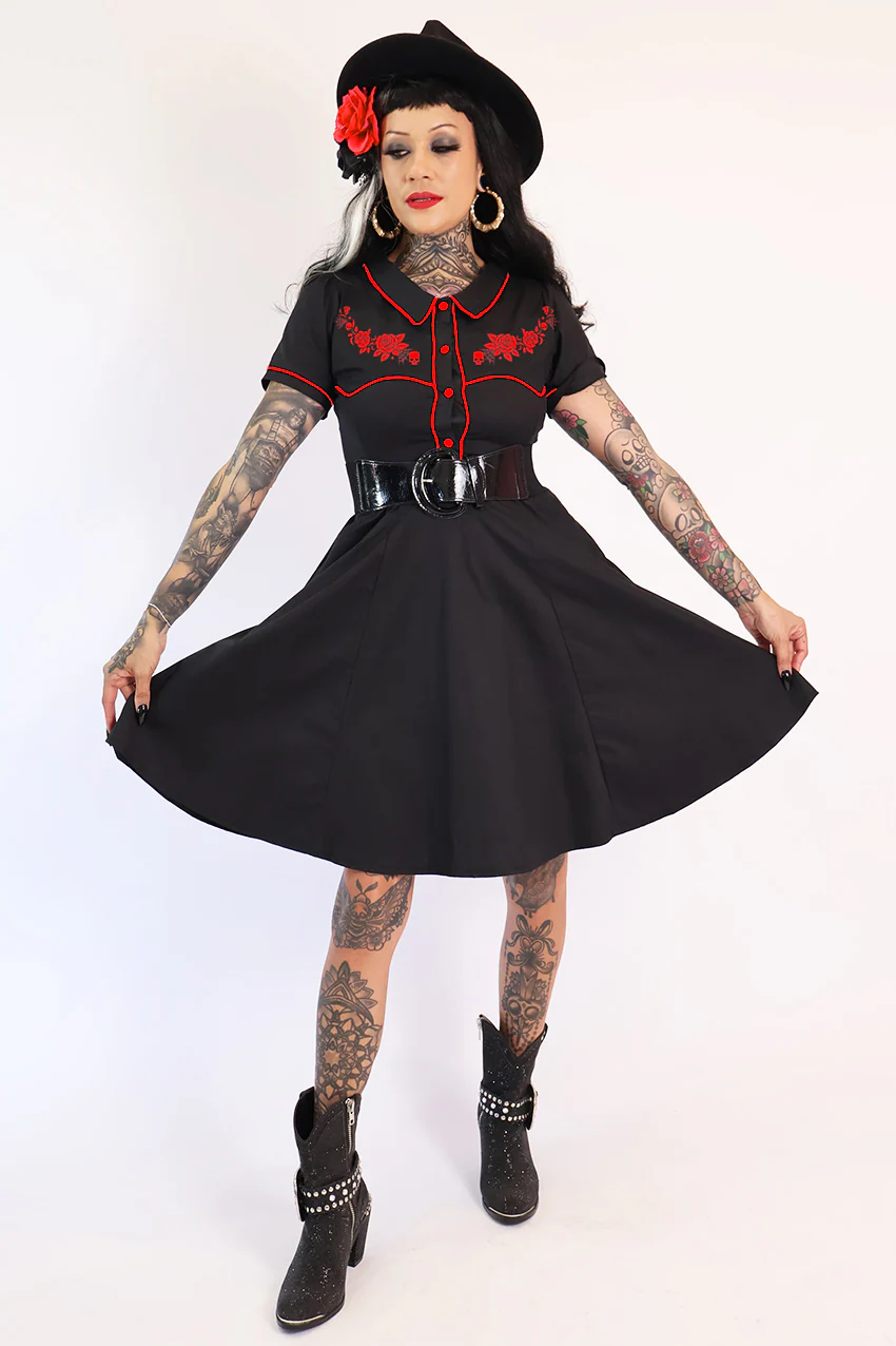 Gothic Western Swing Dress - Black & Red - Image 4