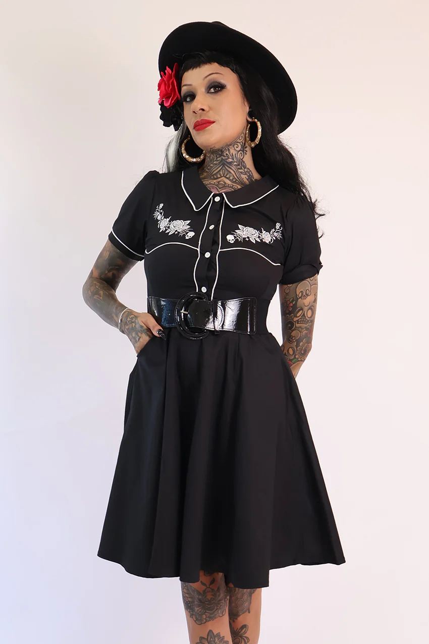 Gothic Western Swing Dress - Black & White - Image 4