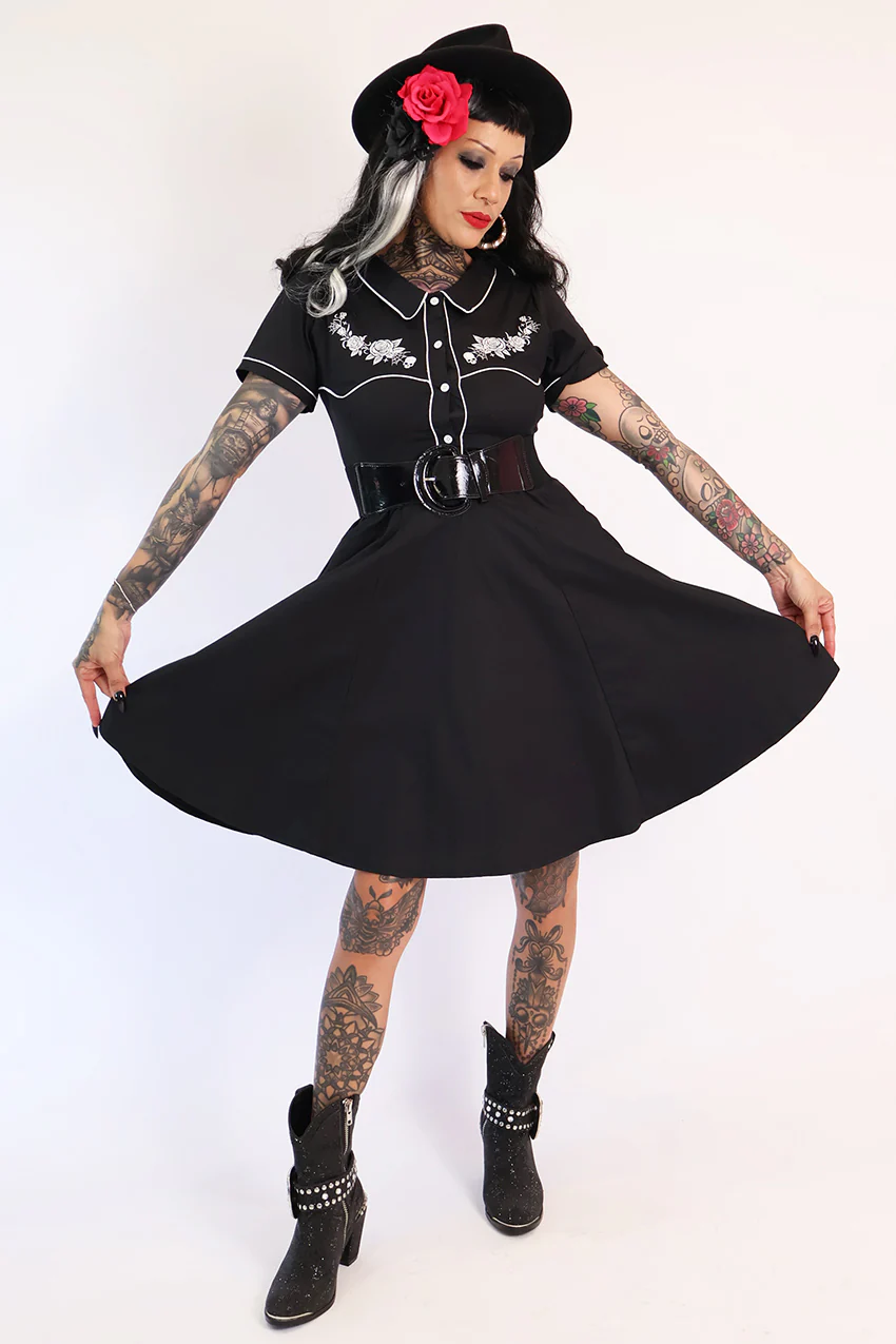 Gothic Western Swing Dress - Black & White - Image 5