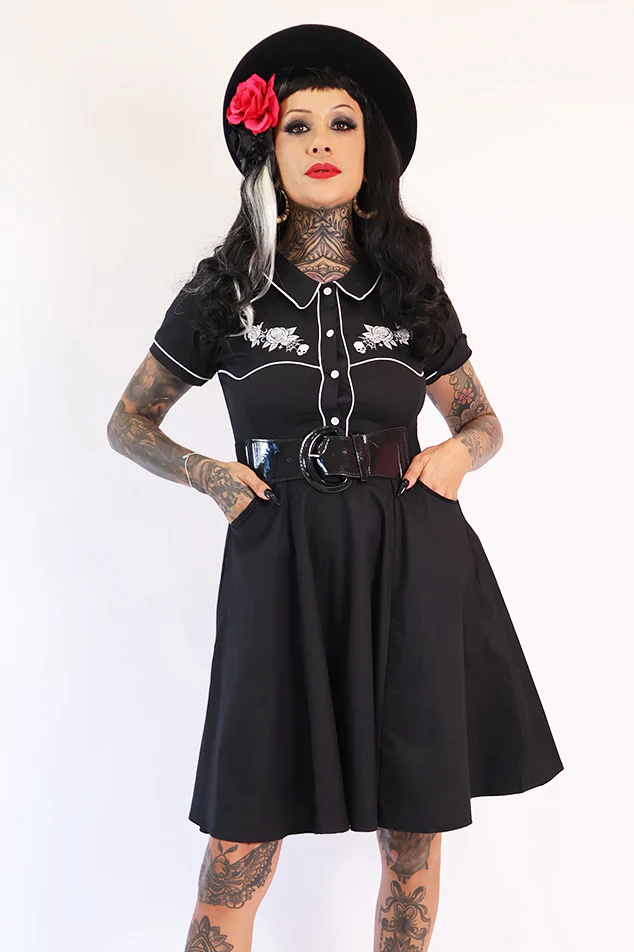 Gothic Western Swing Dress - Black & White - Image 6