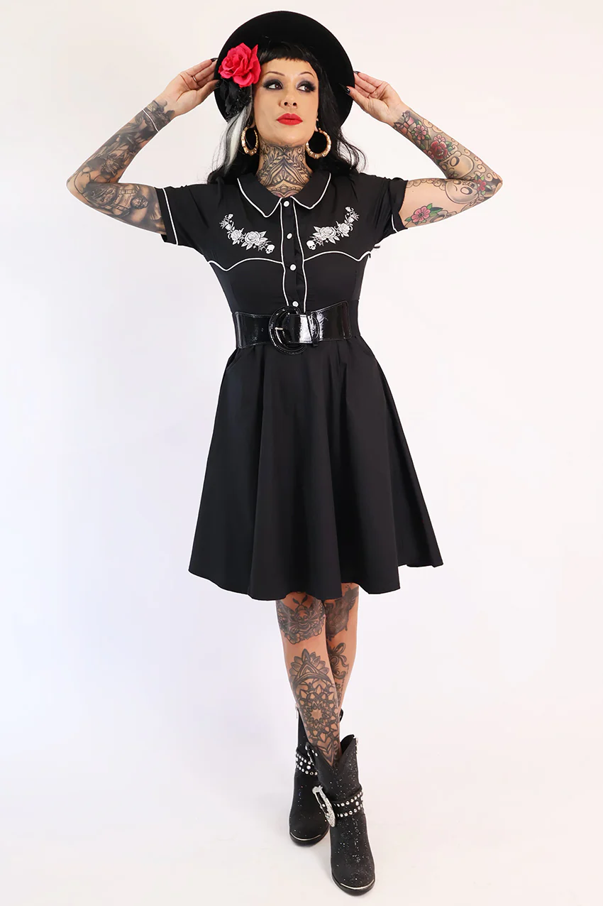 Gothic Western Swing Dress - Black & White - Image 7