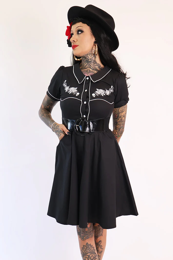 Gothic Western Swing Dress - Black & White - Image 8