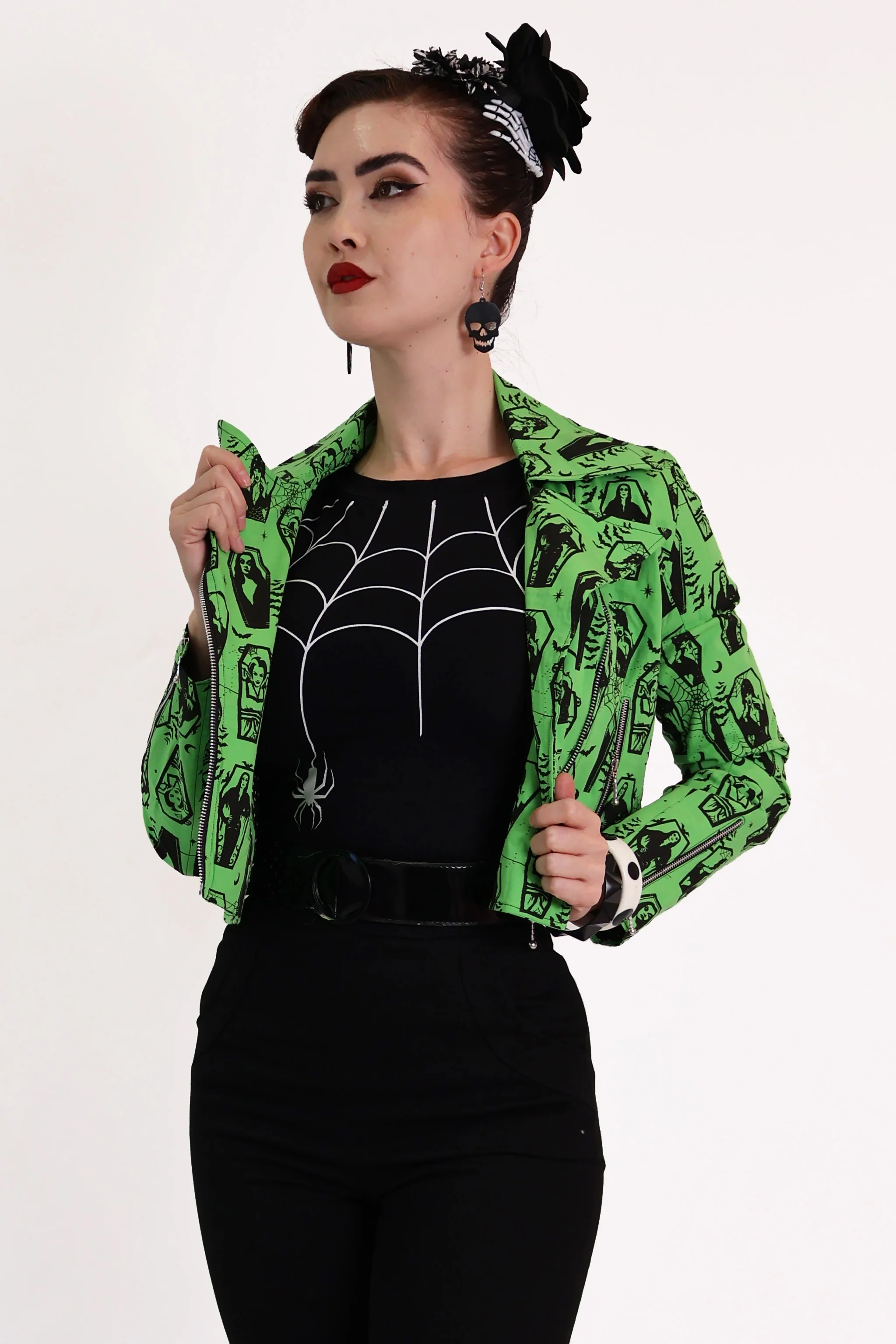 Green Ghoul Gang Biker Jacket - Image 4
