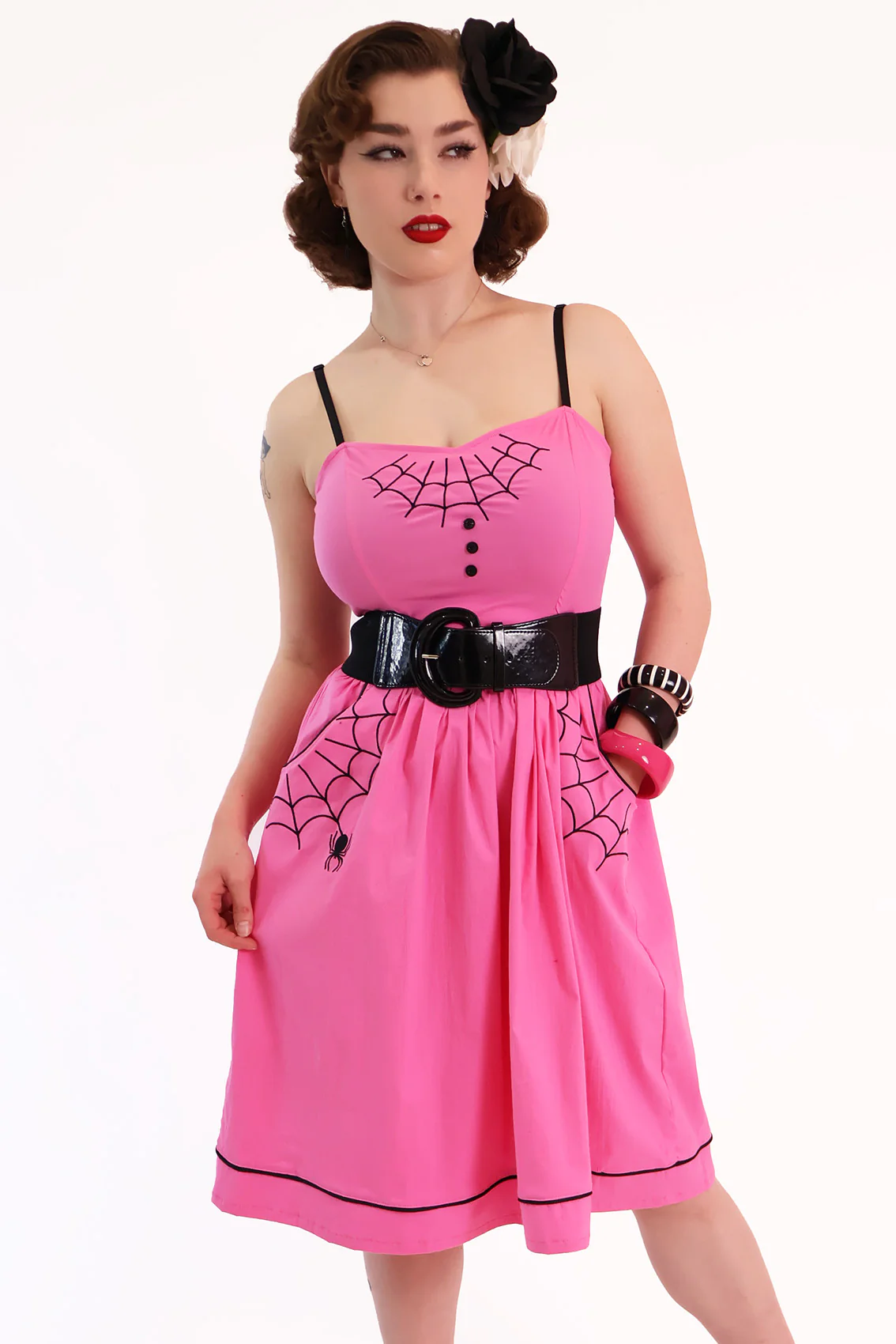 Nocturne Pink Gathered Spiderweb Dress - Image 3
