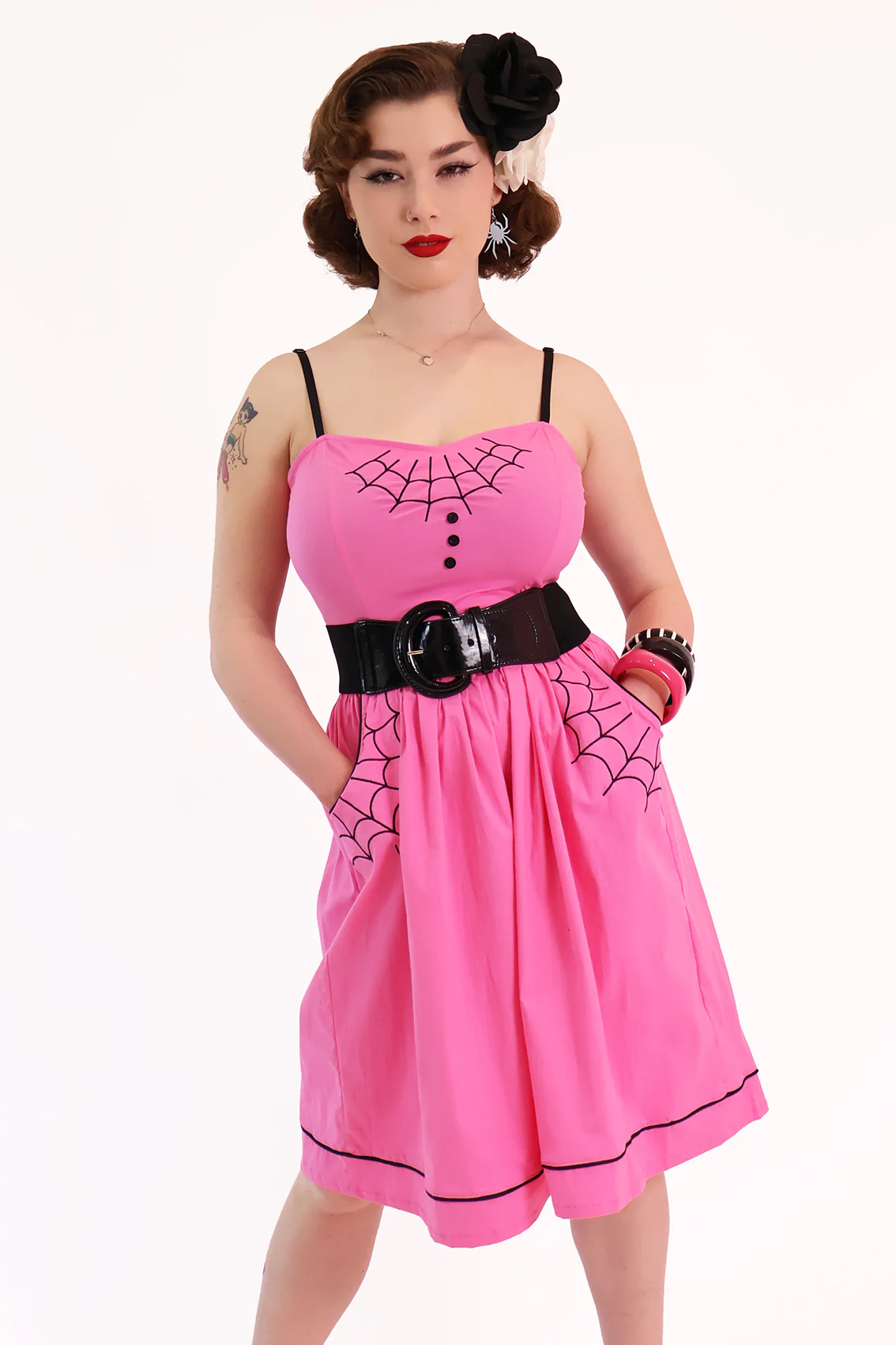 Nocturne Pink Gathered Spiderweb Dress - Image 4