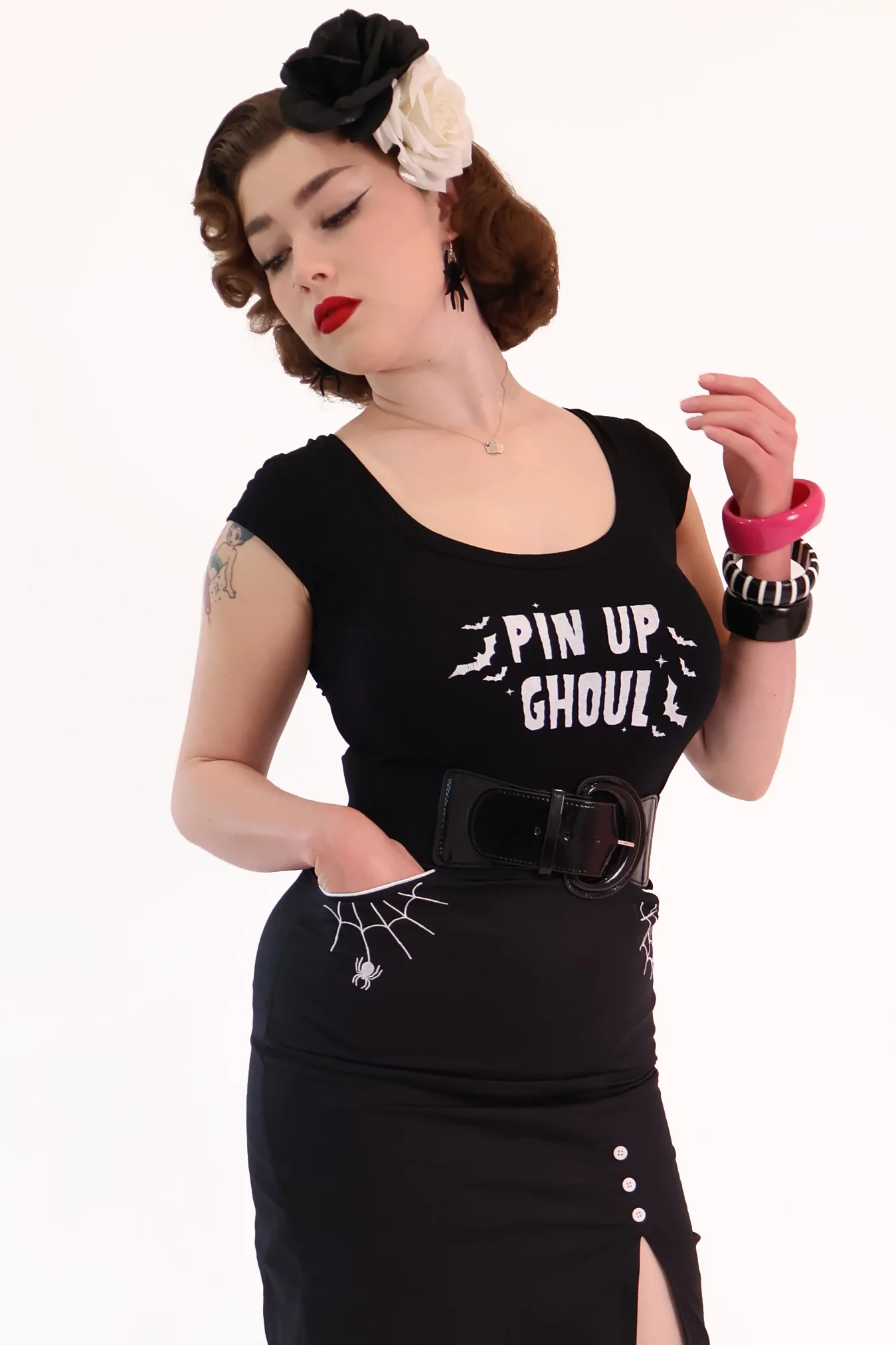 Pin Up Ghoul Black Tee Shirt - Image 3