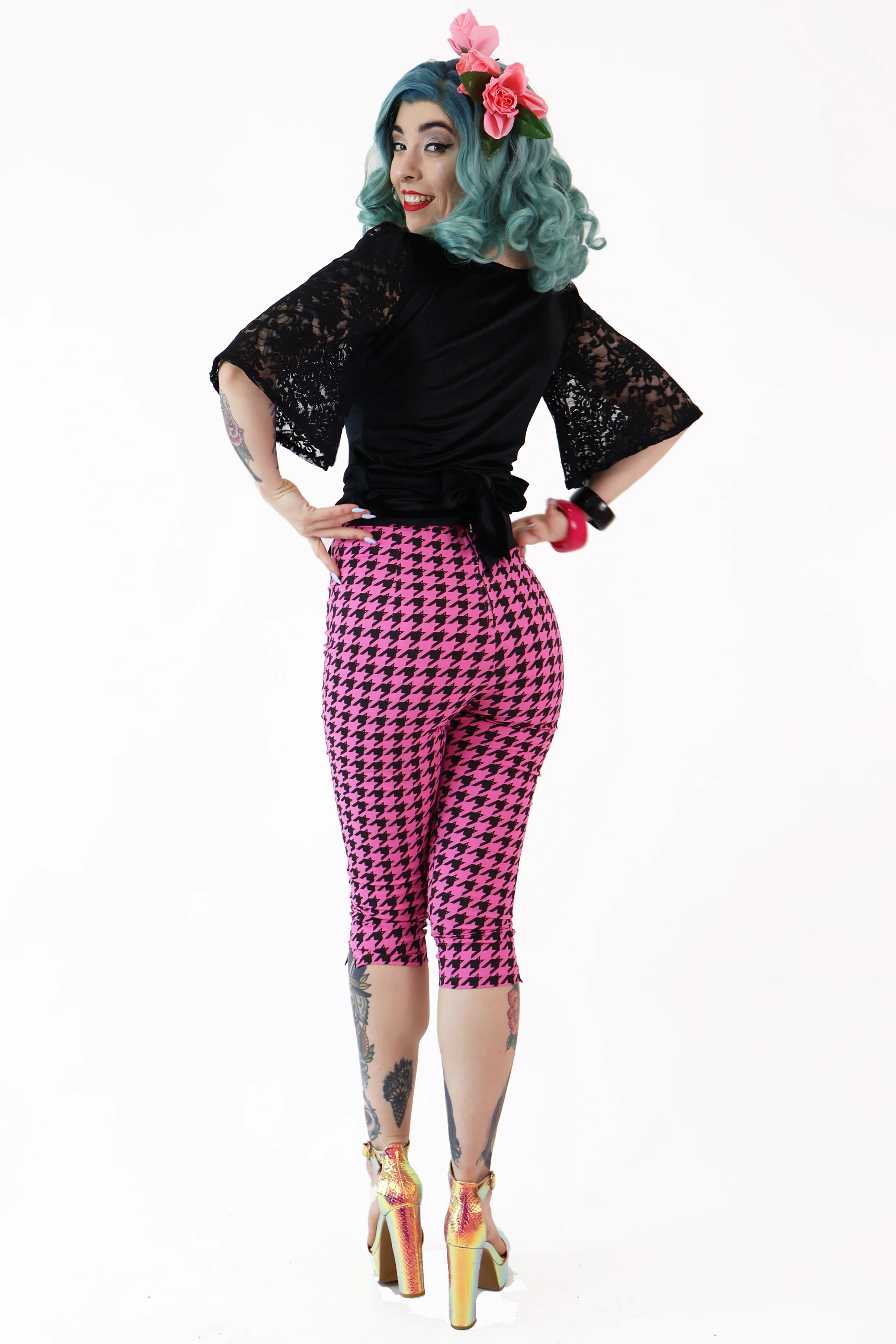 Pink Houndstooth Capri Pants - Image 3