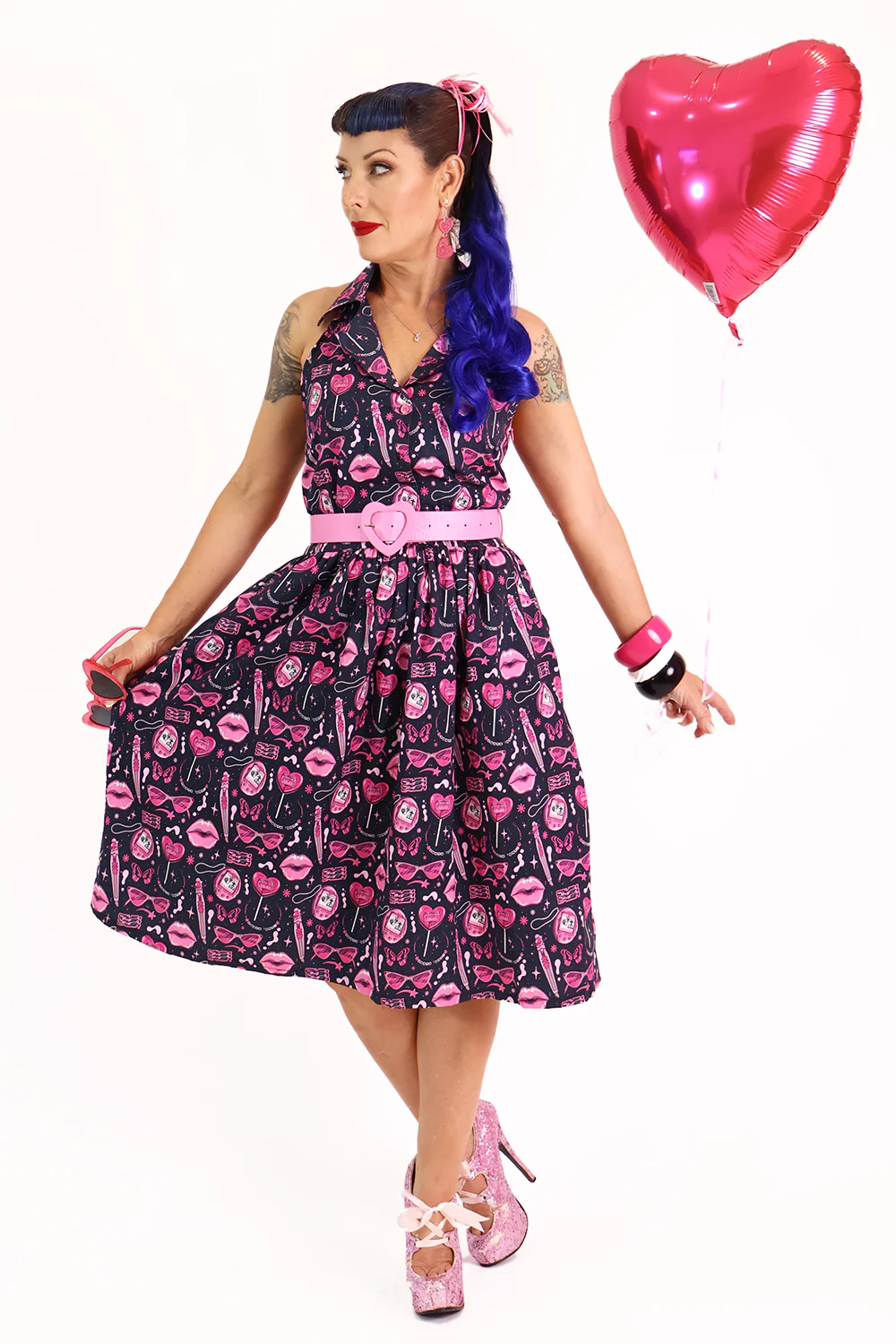 Doll Face Pink & Black Printed Retro Collar Dress - Image 4