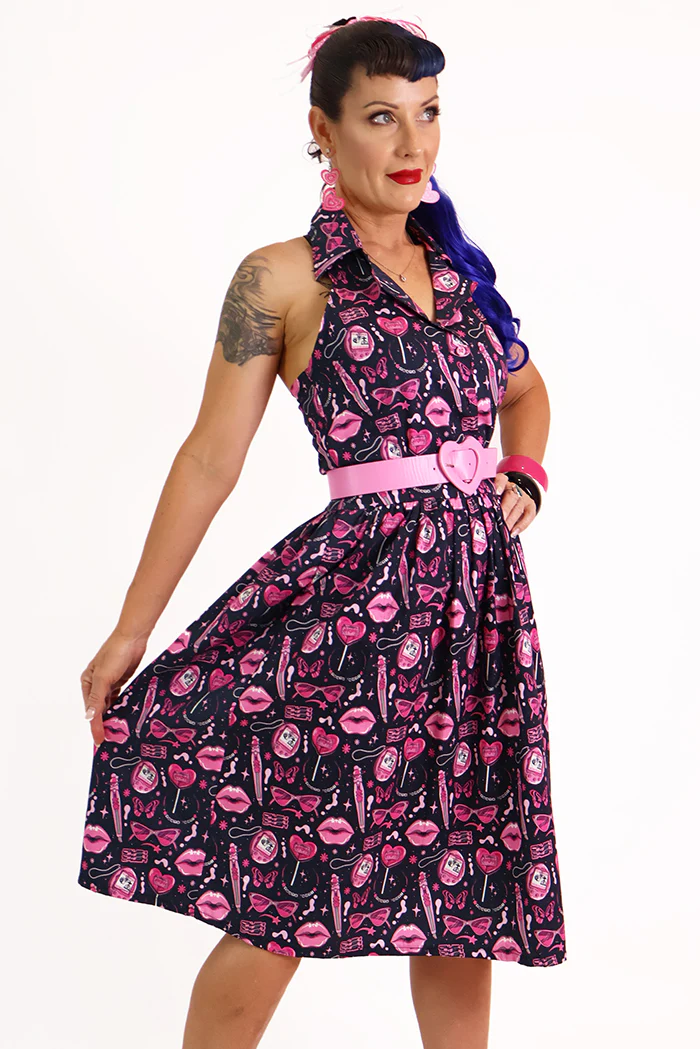 Doll Face Pink & Black Printed Retro Collar Dress - Image 6