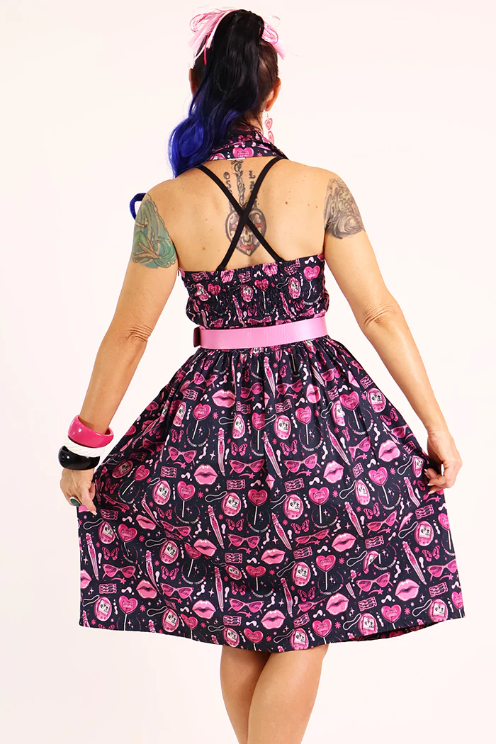 Doll Face Pink & Black Printed Retro Collar Dress - Image 7