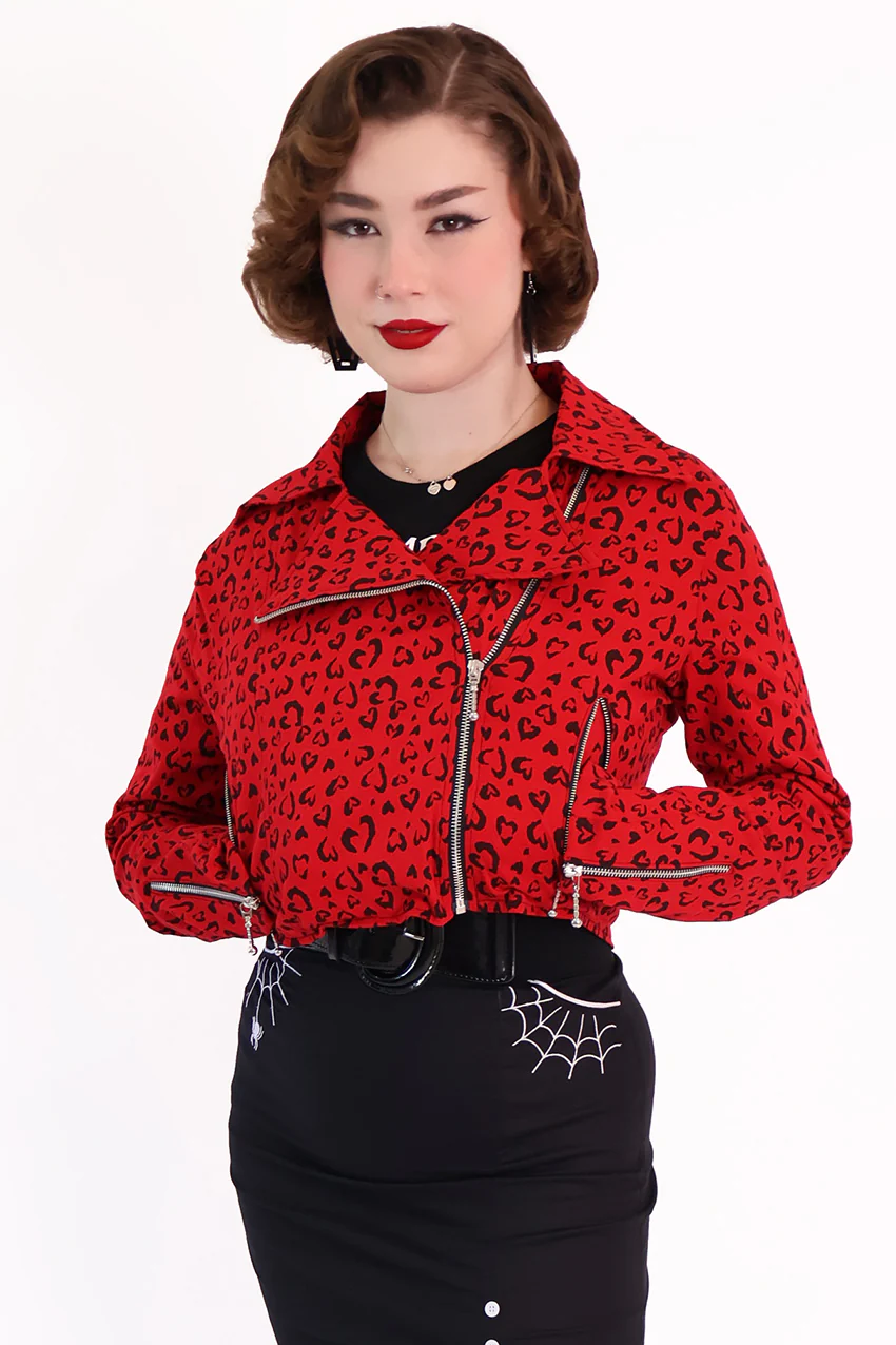 Red Heart Leopard Biker Jacket - Image 3