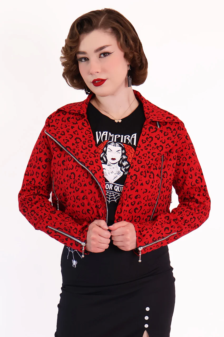 Red Heart Leopard Biker Jacket - Image 4