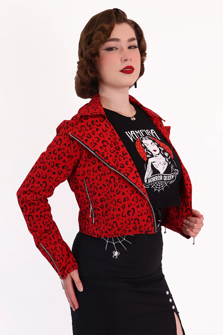 Red Heart Leopard Biker Jacket - Image 5