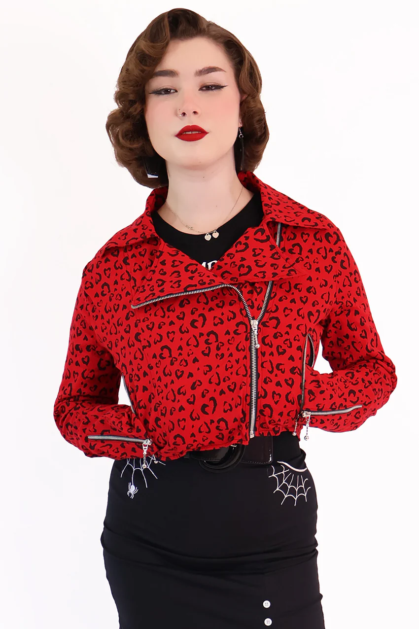 Red Heart Leopard Biker Jacket - Image 6